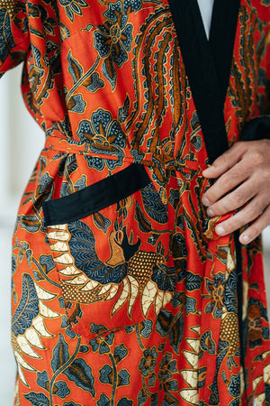 Red Men's Full Length Batik Robe